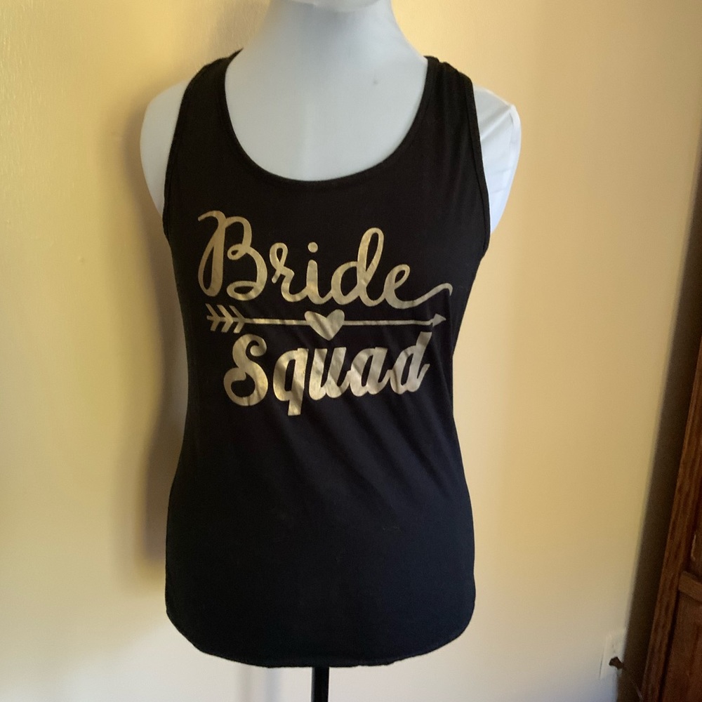 Bride Squad Black Racerback Tank Gold Lettering